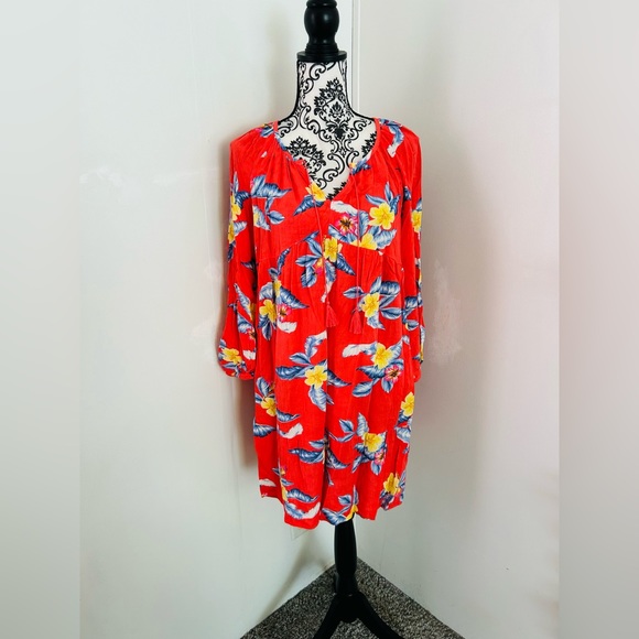 Old Navy Dresses & Skirts - Old Navy Women’s Tropical Floral Peasant Tasseled 3/4 Sleeve Mini Swing Dress M